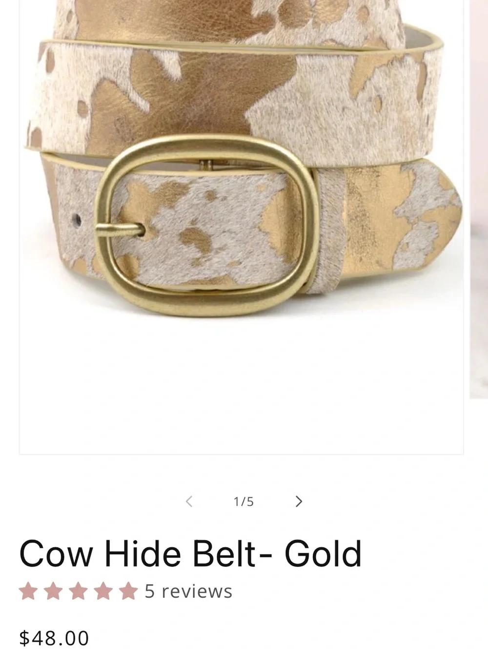 Neutral Gold Accent Cowhide Leather Fur Belt with Antiqued Brass Buckle
